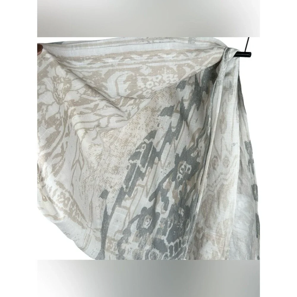 West Elm Set of 2 White Gray Beige Modern Print Neutral Cotton Curtain Panels